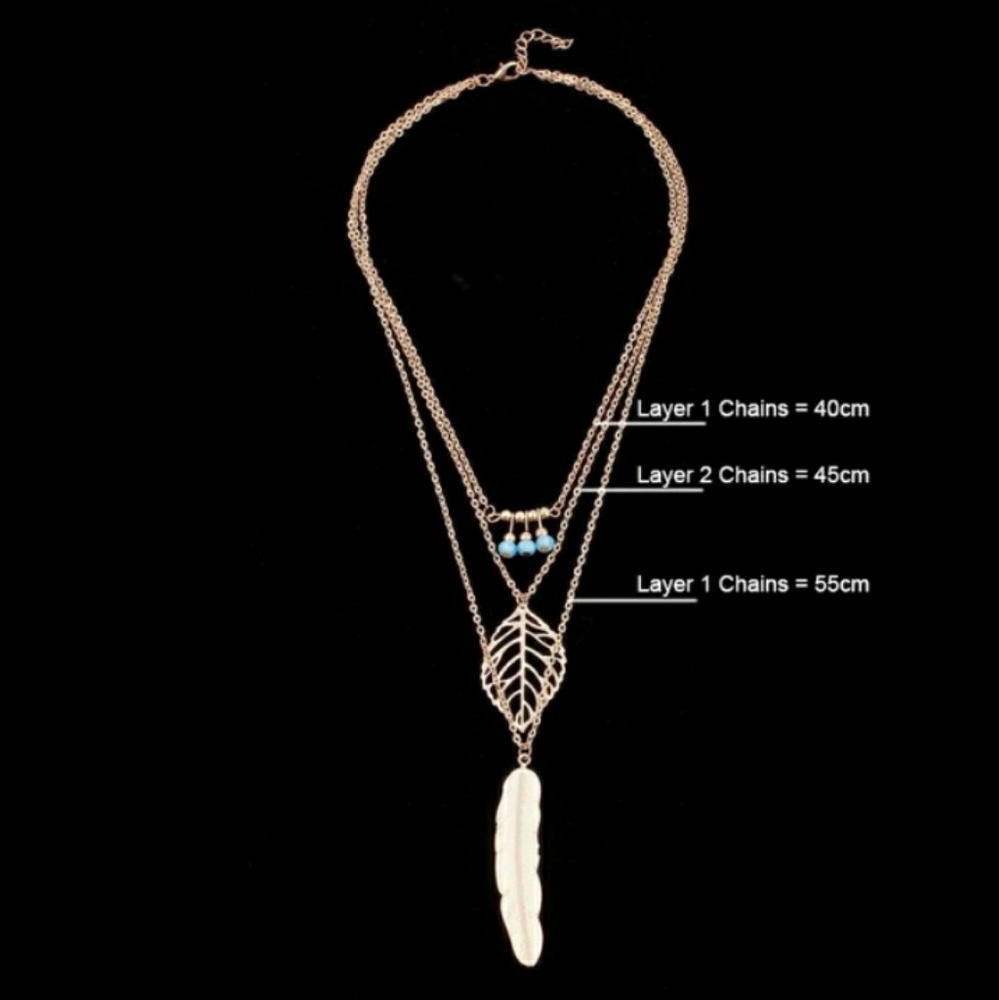 Layered Feather Pendant Necklace - Picture 4 of 5